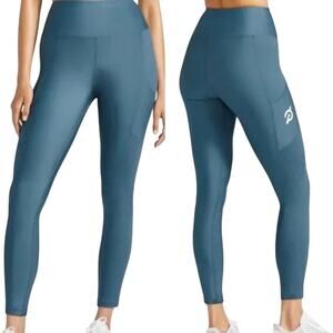 Peloton "Show Up" Pocket Ribbed Leggings Tights Mallard Blue - Size M
